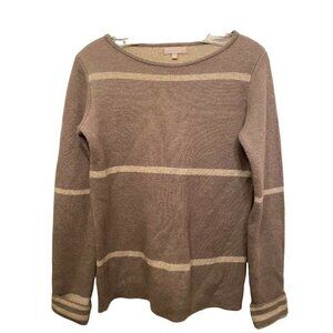 Benedetta B Sz M Women’s Tan Cream Stripe‎ Wool Cashmere Pullover Sweater